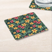 Tropische Bloem Hibiscus Naadloos Patroon Kartonnen Onderzetters (Schuin)