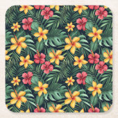 Tropische Bloem Hibiscus Naadloos Patroon Kartonnen Onderzetters (Voorkant)