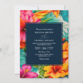 Tropische bloem Hibiscus Strand QR Code Huwelijk Kaart (Voorkant)