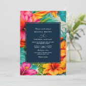 Tropische bloem Hibiscus Strand QR Code Huwelijk Kaart (Staand voorkant)