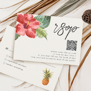 Tropische Bloem Huwelijk en QR Code RSVP Kaartje