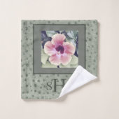 Tropische Bloem in Sage Green & Leopard Print Bad Handdoek (Wasdoekje)