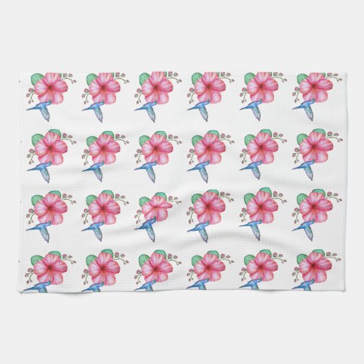 Tropische Bloem Kolibrie Wit Theedoek (Horizontaal)
