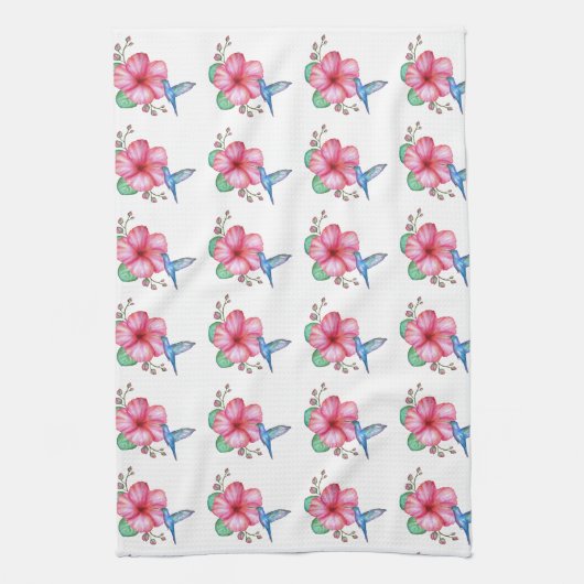 Tropische Bloem Kolibrie Wit Theedoek (Verticaal)