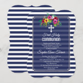Tropische bloem Luau Navy Eerste Heilige Communie Kaart (Voorkant / Achterkant)