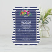 Tropische bloem Luau Navy Eerste Heilige Communie Kaart (Staand voorkant)
