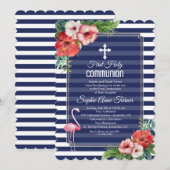 Tropische bloem Luau Navy Eerste Heilige Communie Kaart (Voorkant / Achterkant)