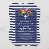 Tropische bloem Luau Navyblauw doop uitnodiging (Voorkant / Achterkant)