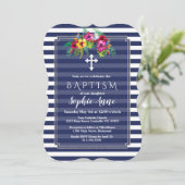 Tropische bloem Luau Navyblauw doop uitnodiging (Staand voorkant)