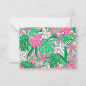 Tropische Bloem Monogram Roze Wit Groen Preppy Notitiekaartje (Achterkant)