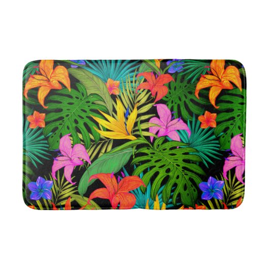 Tropische bloem monstera blad Hawaïaans kleurrijk Badmat (Voorkant)