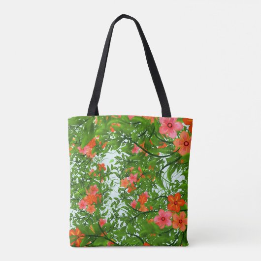 Tropische bloem oranje rood groen elegant tote bag (Achterkant)
