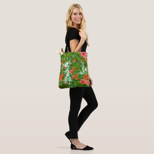 Tropische bloem oranje rood groen elegant tote bag (Op model)