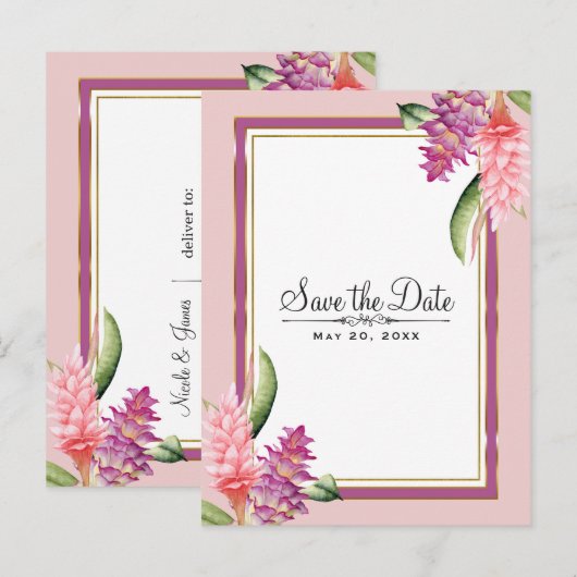 Tropische Bloem Orchidee Paars Roze Bewaar de Datu Aankondigingskaart (Voorkant / Achterkant)