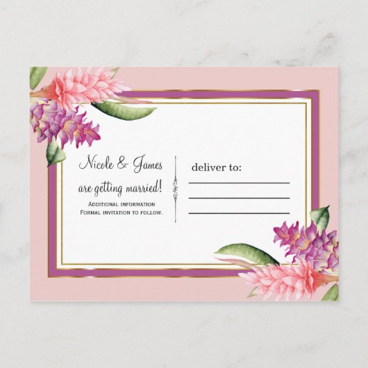 Tropische Bloem Orchidee Paars Roze Bewaar de Datu Aankondigingskaart (Achterkant)