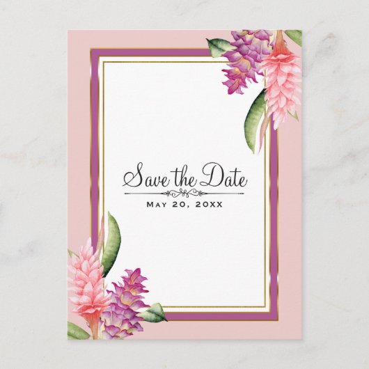 Tropische bloem orchidee paars roze Save the Date Aankondigingskaart (Voorkant)