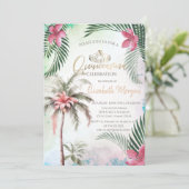 Tropische Bloem Palm Zomer Quinceañera Kaart (Staand voorkant)