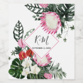 Tropische bloem Protea Monstera Waterverf Weddensc Wijn Etiket (Enkel label)