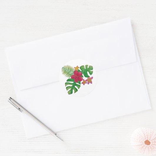 Tropische bloem ronde sticker (Envelop)