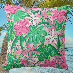 Tropische Bloem Roze Wit Groen Preppy Kussen