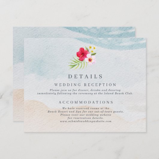 Tropische Bloem Strand Bruiloft Details Informatiekaartje (Voorkant / Achterkant)