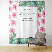 Tropische Bloem Sweet 16 Verjaardag Party Achtergr Wandkleed (In situ)