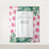 Tropische Bloem Sweet 16 Verjaardag Party Achtergr Wandkleed (Voorkant)