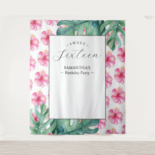 Tropische Bloem Sweet 16 Verjaardag Party Achtergr Wandkleed