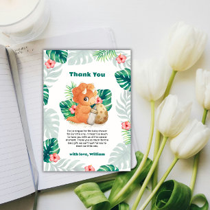 Tropische Bloem Uitbroedende Dinosaur Baby Shower  Bedankkaart