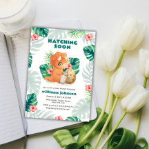 Tropische Bloem Uitbroedende Dinosaur Baby Shower 