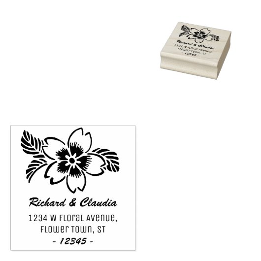 Tropische bloem Wildflower | Naam Retouradres Rubberstempel (Gestempeld)