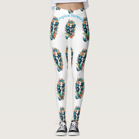 Tropische Bloem Zeemeermin Thunder_Cove Leggings (Voorkant)