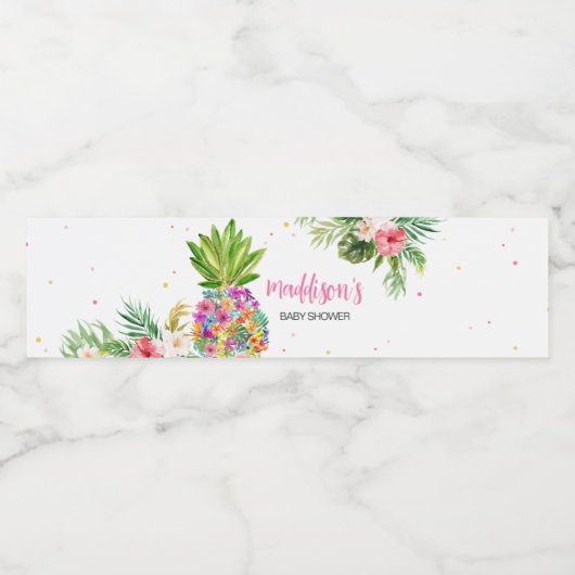 Tropische bloemananas waterfles etiket (Enkel label)