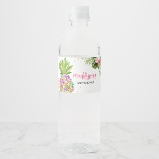 Tropische bloemananas waterfles etiket (Voorkant)