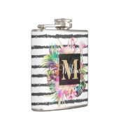 tropische bloembladeren en flamingos strepen heupfles (Rechts)