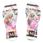 tropische bloembladeren en flamingos strepen teenslippers (Voetbed)