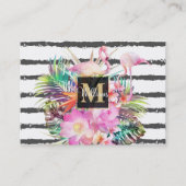 tropische bloembladeren en flamingos strepen visitekaartje (Voorkant)