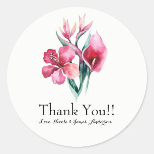 Tropische bloemboeket Elegant trouwfeest cadeau Ronde Sticker