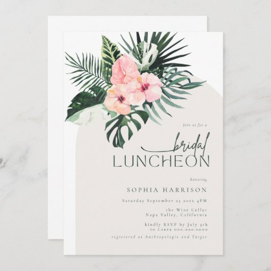 Tropische Bloemboog Bruidslunch Uitnodiging (Voorkant / Achterkant)