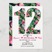 Tropische Bloemen 12 12e verjaardag Uitnodiging (Voorkant / Achterkant)