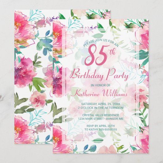 Tropische bloemen 85e verjaardagsfeestje Roze Pioe Kaart (Voorkant / Achterkant)