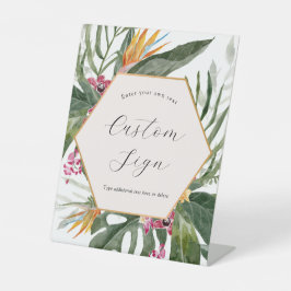 Tropische Bloemen Aangepaste Tekst Teken Reclamebord Met Voetstuk