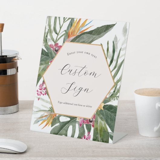 Tropische Bloemen Aangepaste Tekst Teken Reclamebord Met Voetstuk (Insitu)