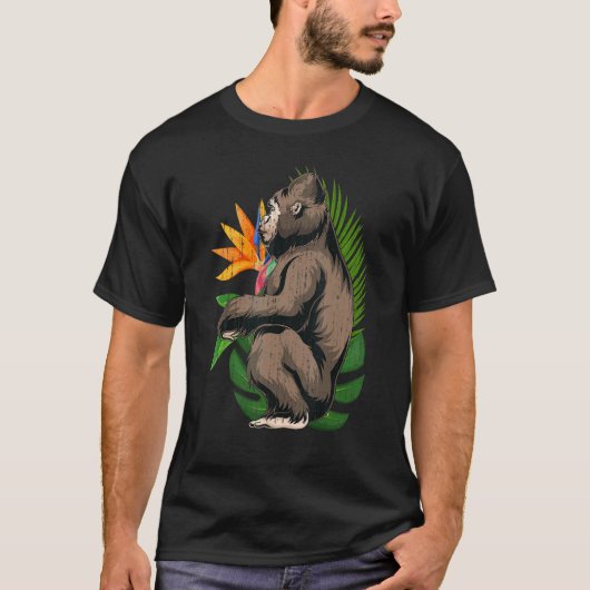Tropische bloemen aap ape dierentuin exotisch geur t-shirt (Voorkant)