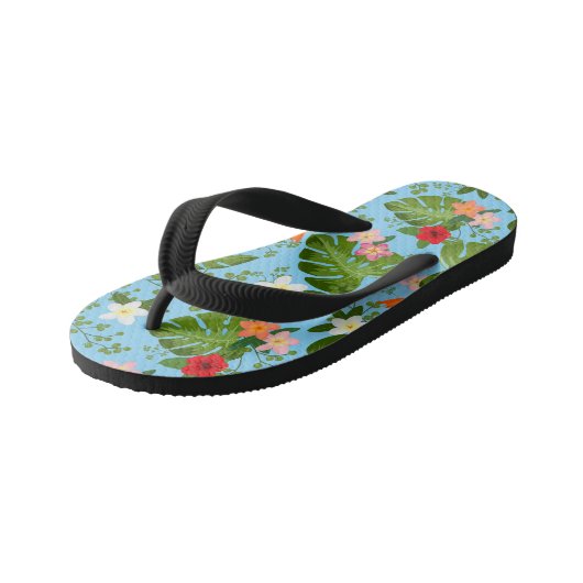 Tropische bloemen achtergrond 11 kinder teenslippers (Schuin)