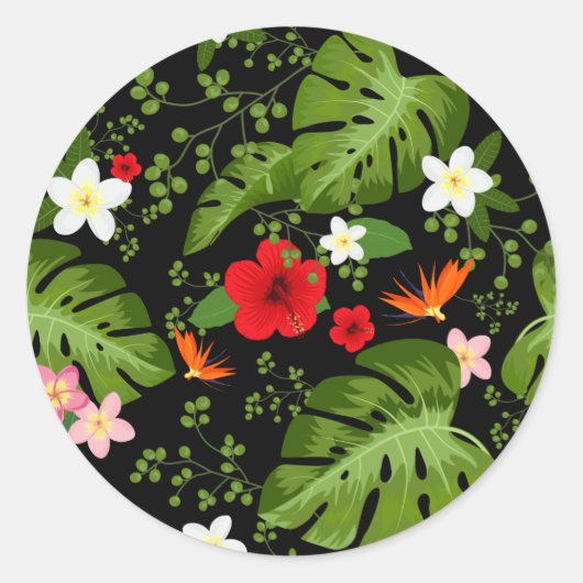 Tropische bloemen achtergrond 3 ronde sticker (Voorkant)