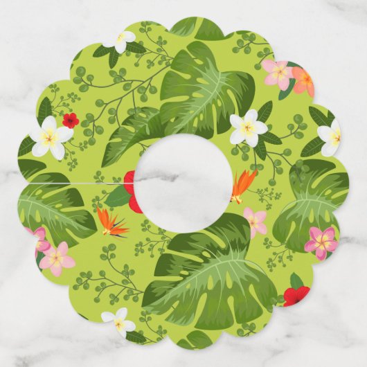 Tropische bloemen achtergrond 5 wijnglaslabel (Voorkant)