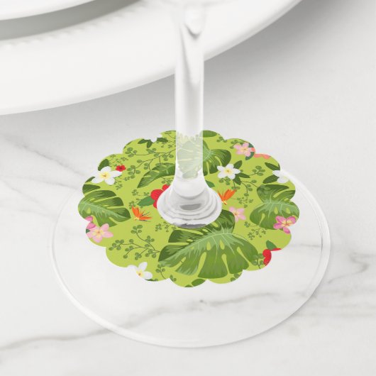 Tropische bloemen achtergrond 5 wijnglaslabel (Dichtbij)