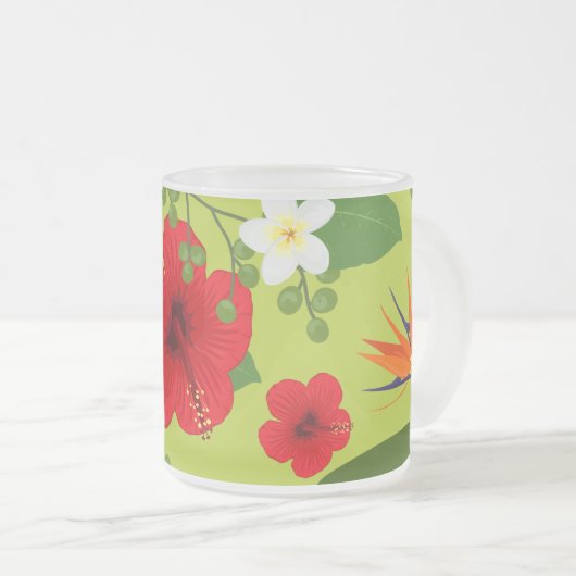 Tropische Bloemen Achtergrond 6 Matglas Koffiemok (Voorkant rechts)