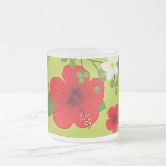 Tropische Bloemen Achtergrond 6 Matglas Koffiemok (Center)
